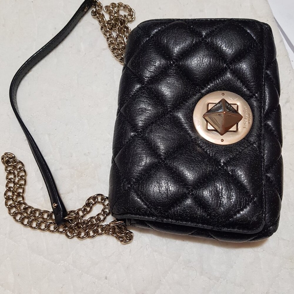 KATE SPADE Black Gold Coast DOVE Turnlock Chain Crossbody Shoulder Bag! - Picture 6 of 9